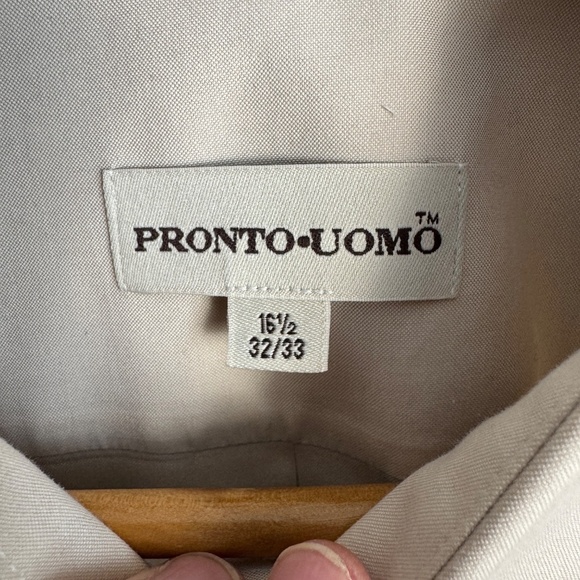 Pronto Uomo Men's Long Sleeve Button Up Dress Shirt Beige/Cream 16.5 - 32/33 - Picture 3 of 10
